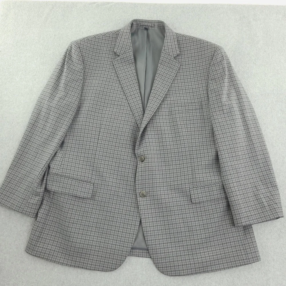 Jos A Bank Blazer Mens 50 Gray Check Wool Tweed Stretch Sport‎ Coat Jacket